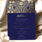 Elegant Royal Blue en Goud Islamitische bruiloft Folie Uitnodiging