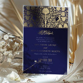 Elegant Royal Blue en Goud Islamitische bruiloft Folie Uitnodiging