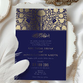 Elegant Royal Blue en Goud Islamitische bruiloft Folie Uitnodiging