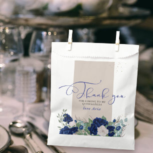Elegant Royal Blue en Ivory Rozen Dank u Bedankzakje