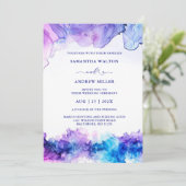 Elegant Royal Blue en Paarse bruiloft Kaart (Staand voorkant)