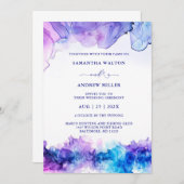 Elegant Royal Blue en Paarse bruiloft Kaart (Voorkant / Achterkant)