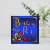 Elegant Royal Blue en Red Rose verjaardagsfeestje Kaart (Staand voorkant)