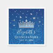 Elegant Royal Blue en Silver Crown Quinceanera Servet (Voorkant)