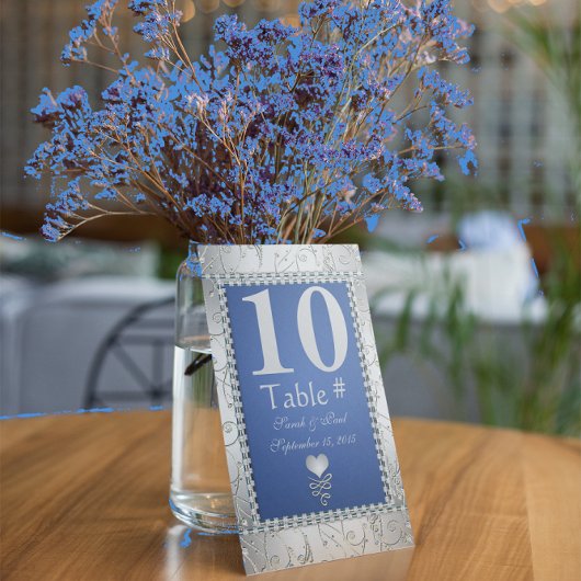 Elegant Royal Blue en Silver Table No. Kaart