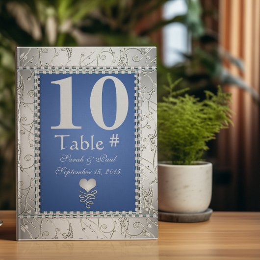 Elegant Royal Blue en Silver Table No. Kaart