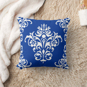 Elegant Royal Blue en White Damask Kussen