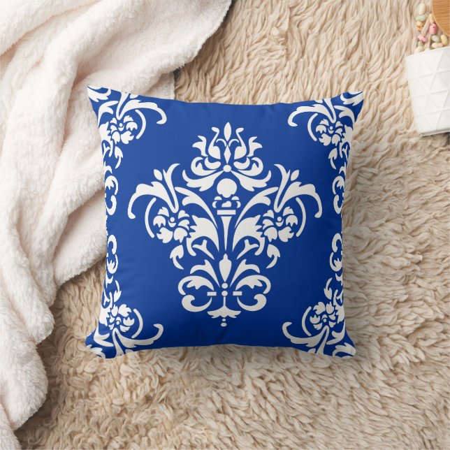 Elegant Royal Blue en White Damask Kussen (Deken)