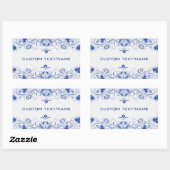 Elegant Royal Blue en White Damkers & Swirls Rechthoekige Sticker (Vel)