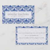 Elegant Royal Blue en White Damkers & Swirls Visitekaartje (Voorkant / Achterkant)