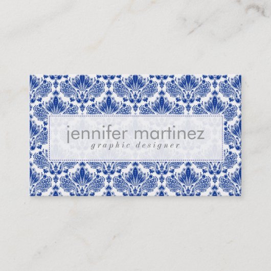 Elegant Royal Blue en White Damkers & Swirls Visitekaartje (Voorkant)