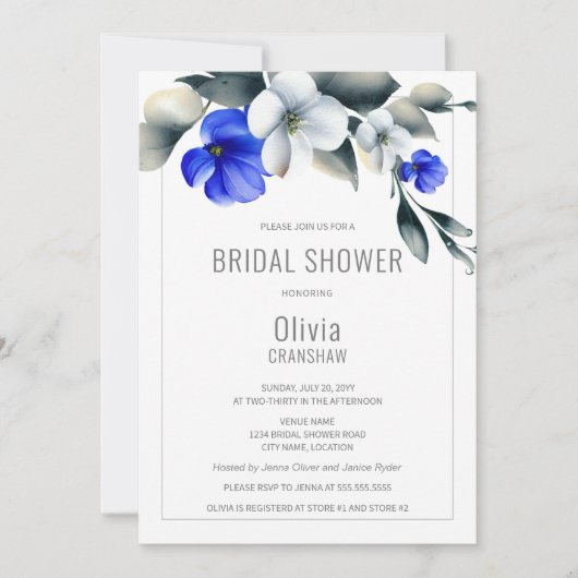 Elegant Royal Blue en White Floral Vrijgezellenfee Kaart (Voorkant)