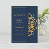 Elegant Royal Blue en White Mandala Save The Date (Staand voorkant)