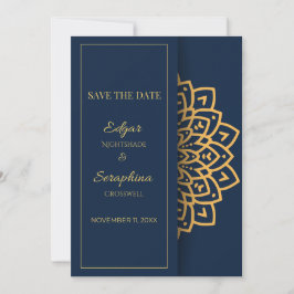 Elegant Royal Blue en White Mandala Save The Date