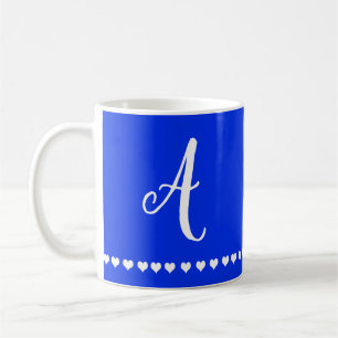 Elegant Royal Blue en White Monogram Initiaal Koffiemok