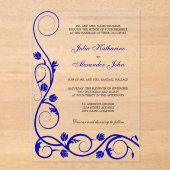 Elegant Royal Blue en White Swirls Acryl Uitnodigingen (Voorkant)