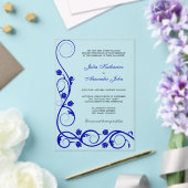 Elegant Royal Blue en White Swirls Acryl Uitnodigingen (Insitu (Huwelijk))