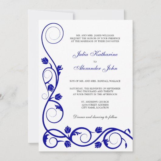 Elegant Royal Blue en White Swirls Kaart (Voorkant)