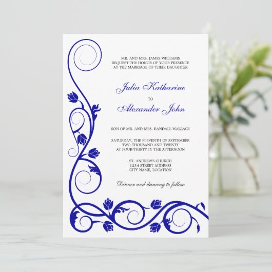 Elegant Royal Blue en White Swirls Kaart (Staand voorkant)