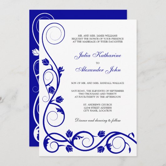 Elegant Royal Blue en White Swirls Kaart (Voorkant / Achterkant)