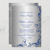 Elegant Royal Blue Faux Glitter Floral Swirls Kaart (Voorkant / Achterkant)