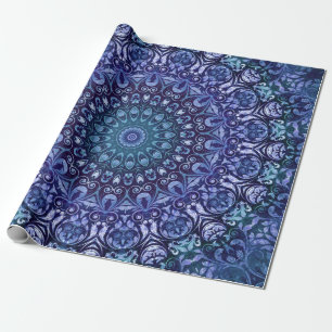 Elegant Royal Blue Floral Damask Pattern Cadeaupapier