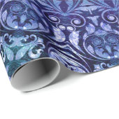 Elegant Royal Blue Floral Damask Pattern Cadeaupapier (Rol Hoek)