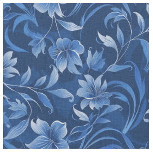 Elegant Royal Blue Floral Design Stof