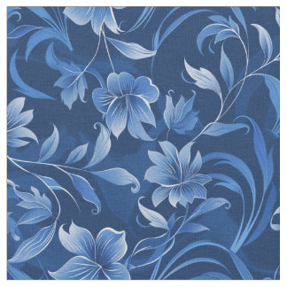Elegant Royal Blue Floral Design Stof