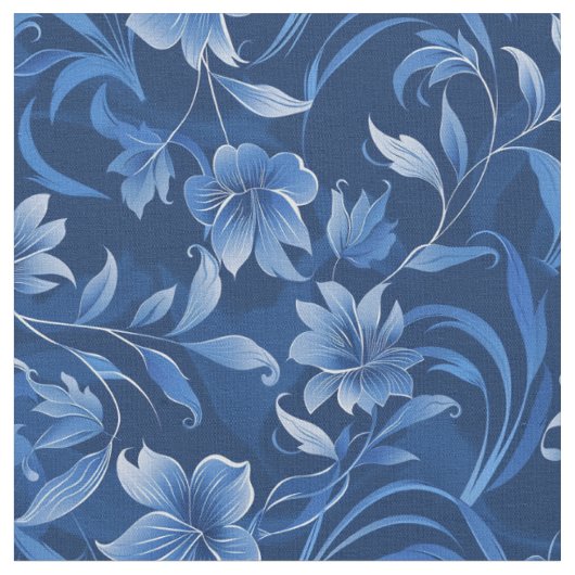 Elegant Royal Blue Floral Design Stof (Close Up)