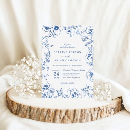 Elegant Royal Blue Floral Garden bruiloft Kaart