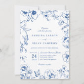 Elegant Royal Blue Floral Garden bruiloft Kaart (Voorkant)