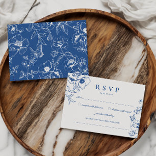 Elegant Royal Blue Floral Garden bruiloft RSVP Informatiekaartje