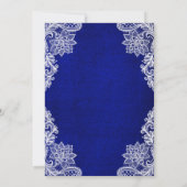 Elegant Royal Blue Floral Lace Wedding Invitation Feestdagenkaart (Achterkant)