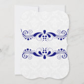 Elegant Royal-Blue Floral Lace White Dammaskers Save The Date (Achterkant)