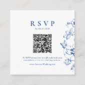Elegant Royal Blue Floral QR Code Bruiloft RSVP Informatiekaartje (Voorkant)