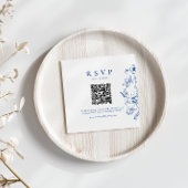 Elegant Royal Blue Floral QR Code Bruiloft RSVP Informatiekaartje