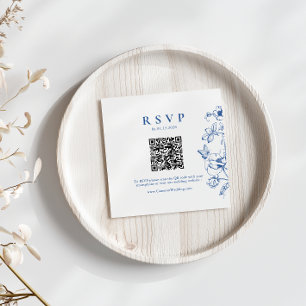 Elegant Royal Blue Floral QR Code Bruiloft RSVP Informatiekaartje