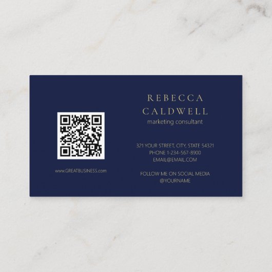 Elegant Royal Blue Floral QR Code Visitekaartje (Achterkant)