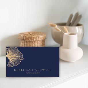 Elegant Royal Blue Floral QR Code Visitekaartje