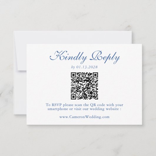 Elegant Royal Blue Floral QR Code Wedding RSVP (Voorkant)