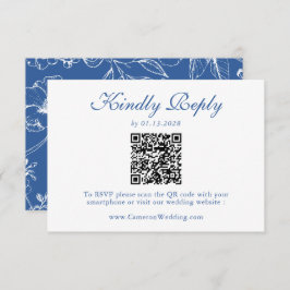 Elegant Royal Blue Floral QR Code Wedding RSVP
