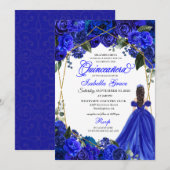 Elegant Royal Blue Floral Quinceanera Birthday  Kaart (Voorkant / Achterkant)