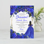Elegant Royal Blue Floral Quinceanera Birthday Kaart (Staand voorkant)