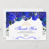 Elegant Royal Blue Floral Quinceanera Hartelijk da Bedankkaart (Voorkant)