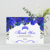Elegant Royal Blue Floral Quinceanera Hartelijk da Bedankkaart (Staand voorkant)