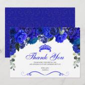 Elegant Royal Blue Floral Quinceanera Hartelijk da Bedankkaart (Voorkant / Achterkant)