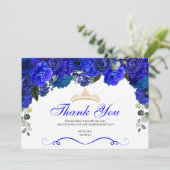 Elegant Royal Blue Floral Quinceanera Hartelijk da Bedankkaart (Staand voorkant)
