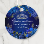 Elegant Royal Blue Floral Rozen Quinceanera Bedankjes Labels (Achterkant)