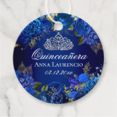 Elegant Royal Blue Floral Rozen Quinceanera Bedankjes Labels (Voorkant)